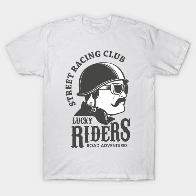 Street Racing Club Lucky Riders Road Adventures, Funny Vintage Cyclist Father's Day Gift T-Shirt by Ben Foumen